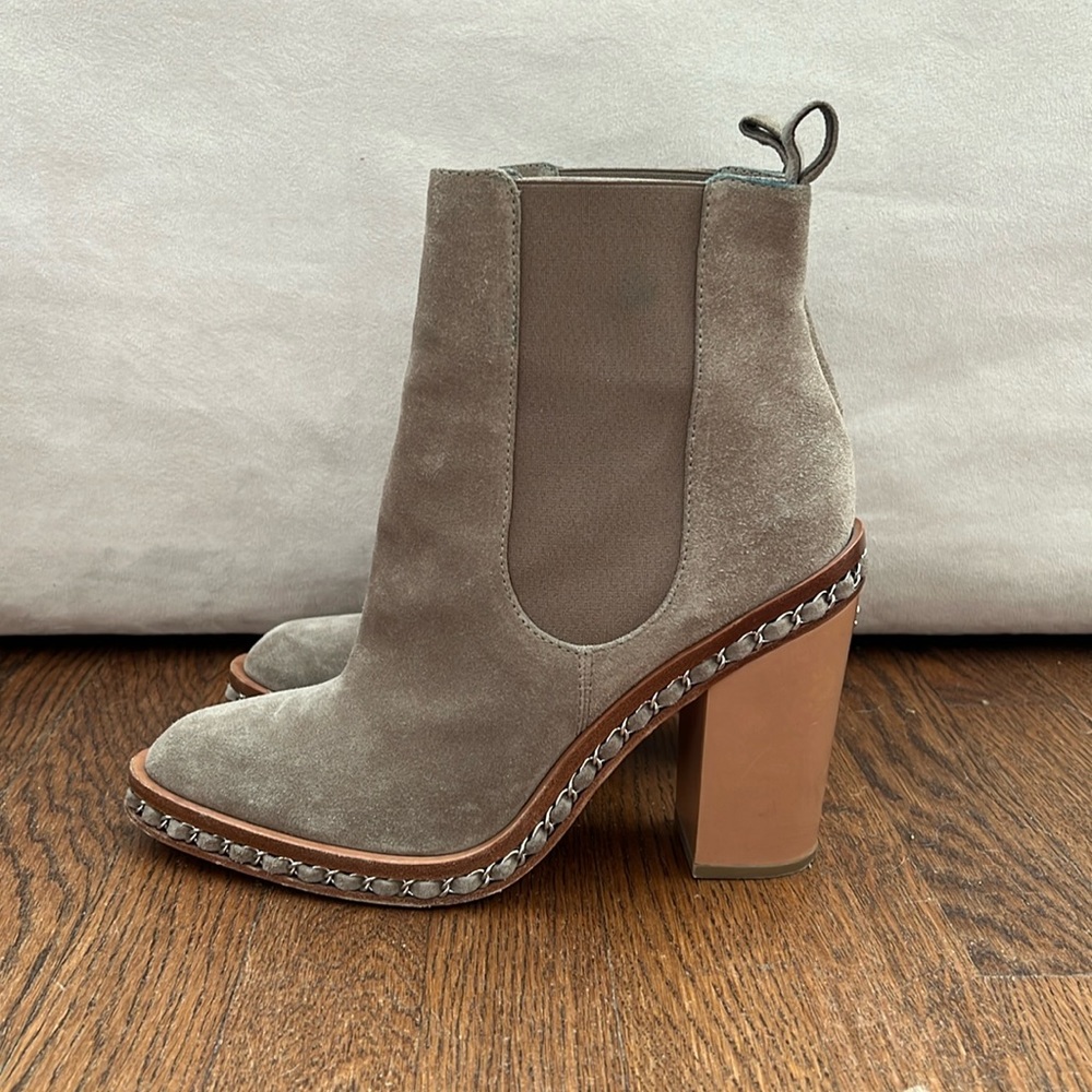 Chanel Suede Ankle Boots with Chain Detail 42